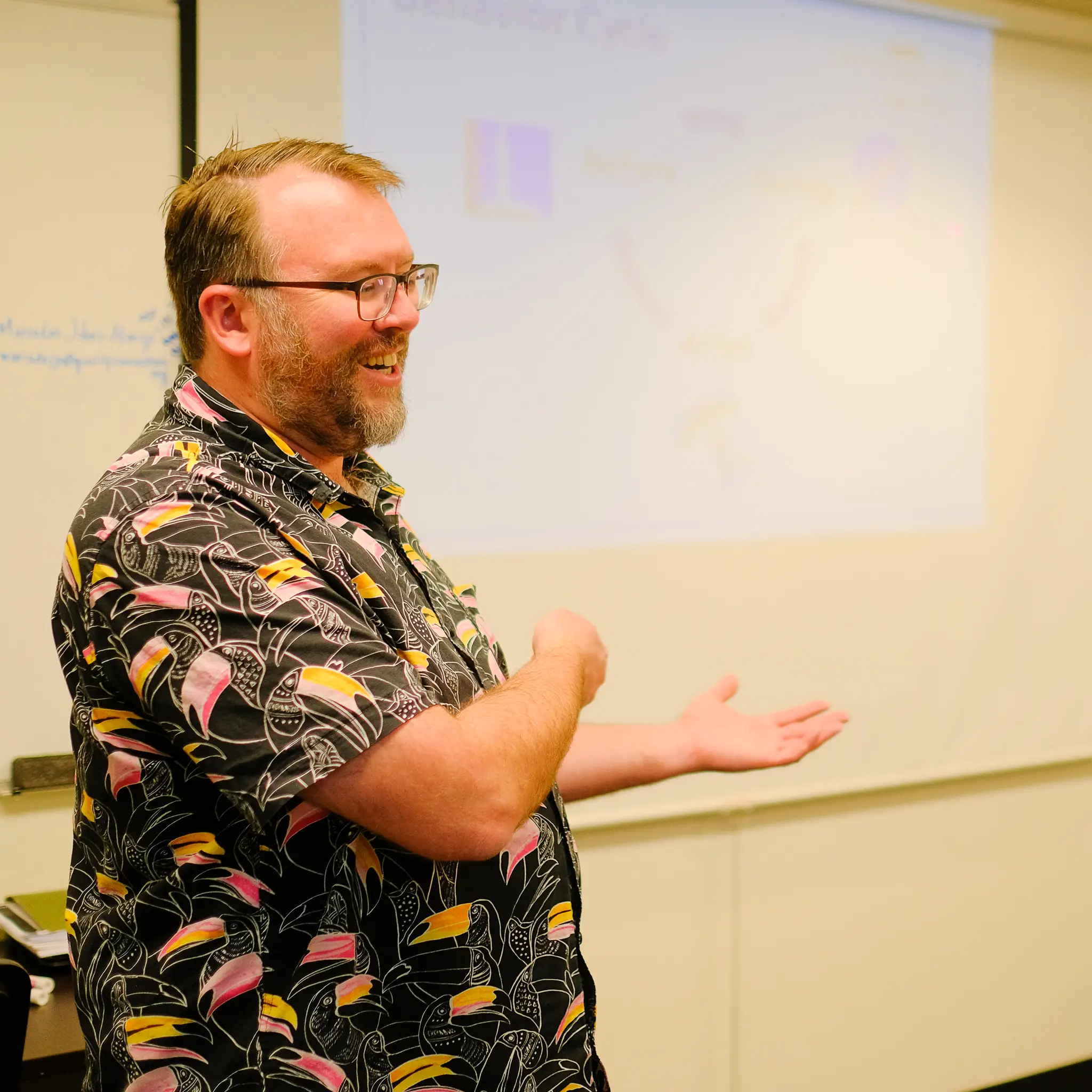 Brandon Gill, Behavioral Health Coordinator, leads a training session at Quality Connections.